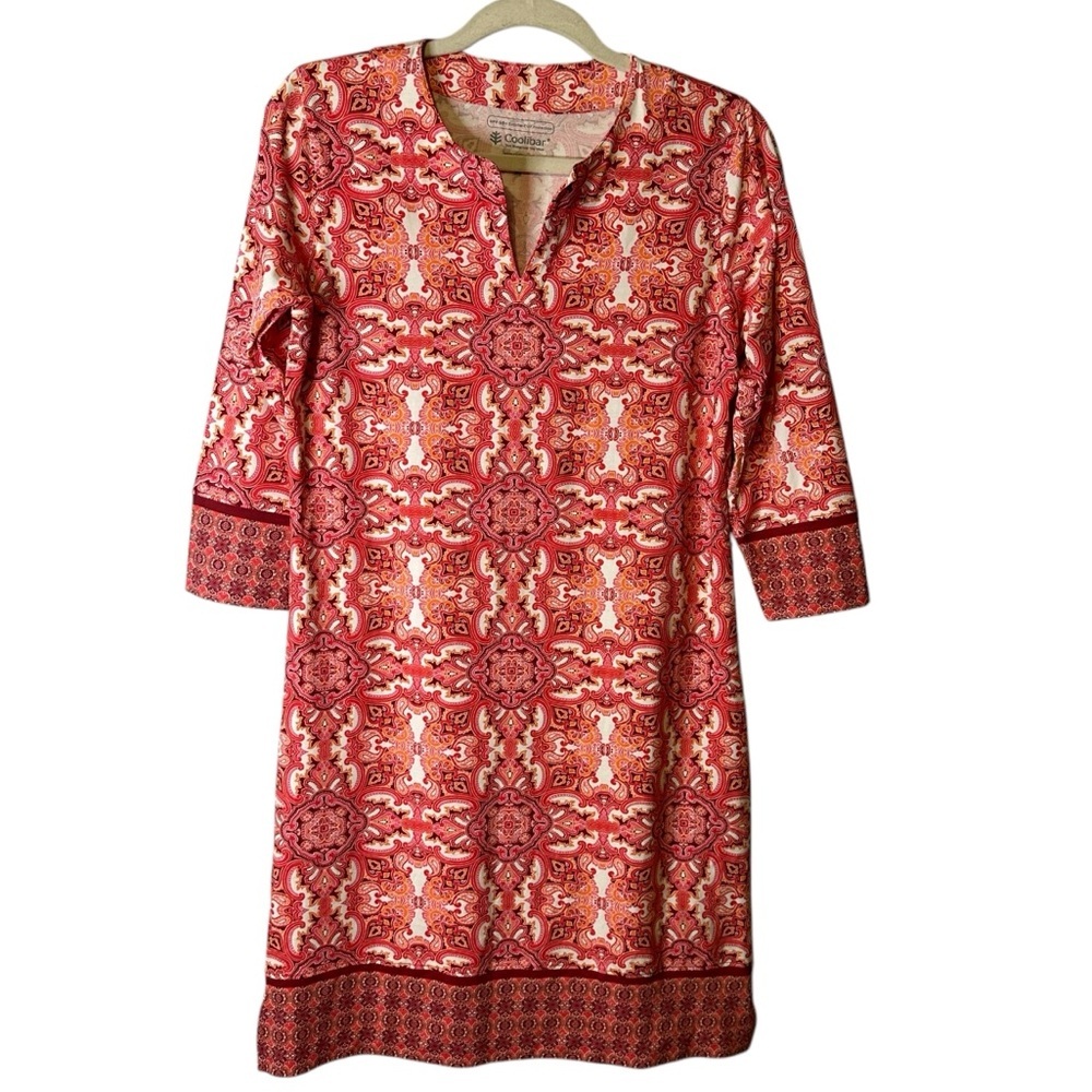 Coolibar Dress XS Womens‎ Red White Paisley Oceanside Tunic UPF 50+ Sun Protect